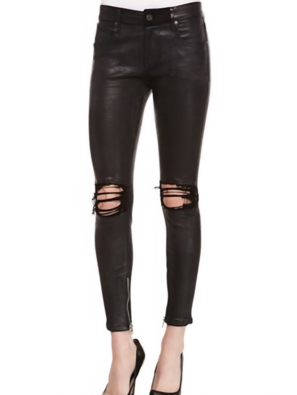 RtA Dylan Destroyed Distressed 100% Lambskin Leather Skinny Black Pants Size 27